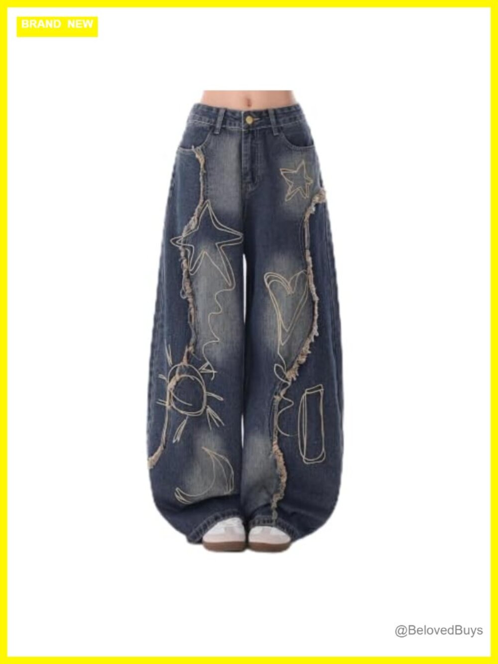 Barrel Star Jeans Embroidered Y2k Baggy Wide Leg Low Rise Denim Pants